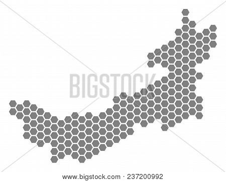Grey Hexagon Chinese Inner Mongolia Map. Vector Geographic Map In Grey Color On A White Background. 