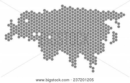 Gray Hexagonal Eurasia Map. Vector Geographical Map In Gray Color On A White Background. Vector Comp