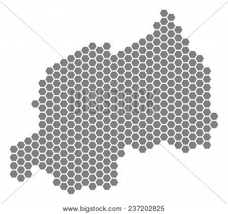 Gray Hexagonal Rwanda Map. Vector Geographic Map In Gray Color On A White Background. Vector Pattern