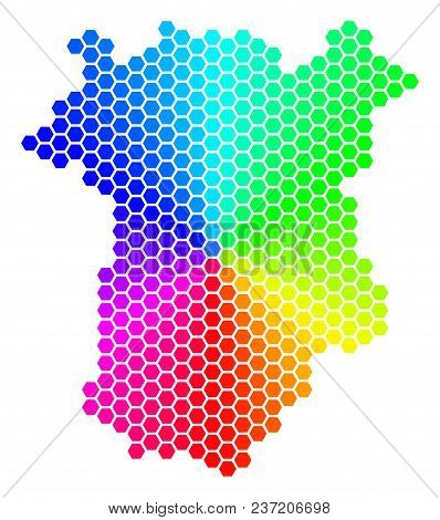 Hexagon Spectrum Chechnya Map. Vector Geographic Map In Rainbow Colors On A White Background. Spectr