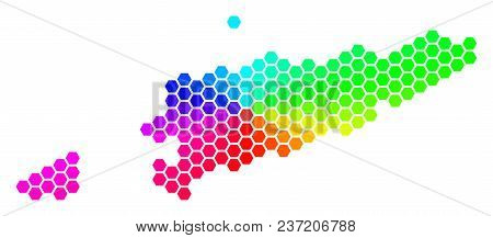 Hexagon Spectrum East Timour Map. Vector Geographic Map In Bright Colors On A White Background. Spec
