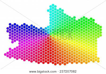 Hexagon Spectrum Kaliningrad Region Map. Vector Geographic Map In Bright Colors On A White Backgroun