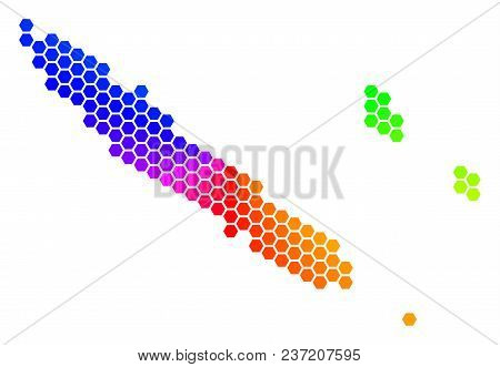 Spectrum Hexagon New Caledonia Islands Map. Vector Geographic Map In Bright Colors On A White Backgr