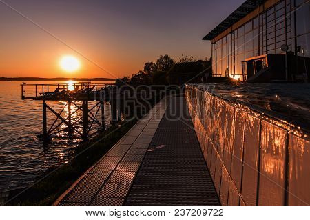 Golden Sunset From The Pool At Lake Constance. Germany