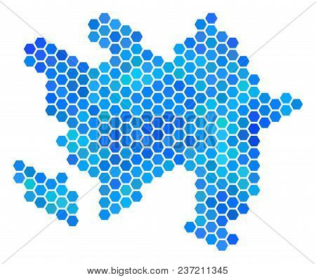 Blue Hexagon Azerbaijan Map. Vector Geographic Map In Blue Color Tones On A White Background. Blue V