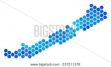 Blue Hexagon Balaton Lake Map. Vector Geographic Map In Blue Color Tints On A White Background. Blue