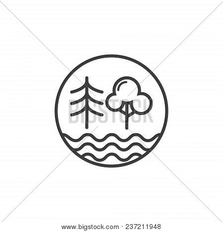 Black And White Mixed Forest Icon And Pond In The Round Frame