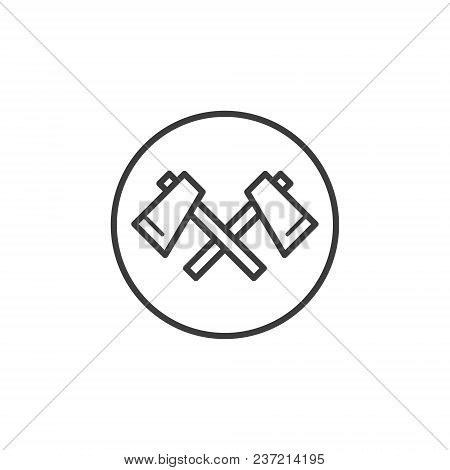 Black And White Icon Of Two Crossed Axes In The Round Frame