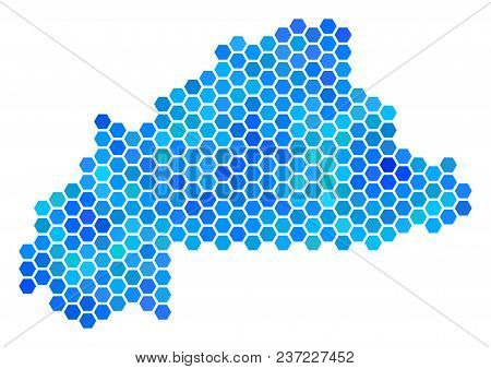 Blue Hexagon Burkina Faso Map. Vector Geographic Map In Cold Color Tinges On A White Background. Blu