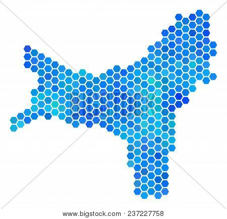 Hexagon Blue Christmas Island Map. Vector Geographic Map In Cold Color Hues On A White Background. B