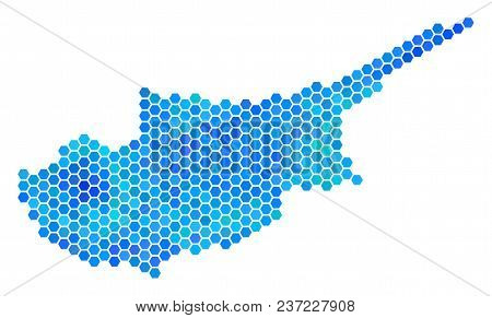 Blue Hexagon Cyprus Countries Map. Vector Geographic Map In Blue Color Tinges On A White Background.