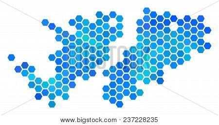 Blue Hexagon Falkland Islands Map. Vector Geographic Map In Cold Color Variations On A White Backgro
