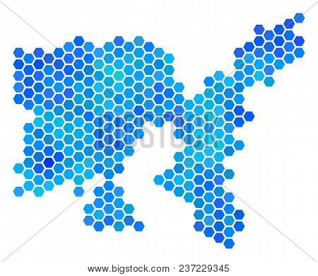Blue Hexagon Limnos Greek Island Map. Vector Geographic Map In Blue Color Tinges On A White Backgrou