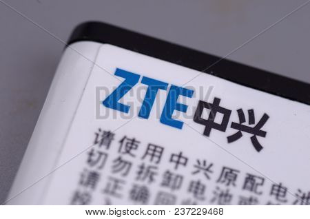 Saransk, Russia - April 20, 2018: Zte Corporation Logo Close-up.