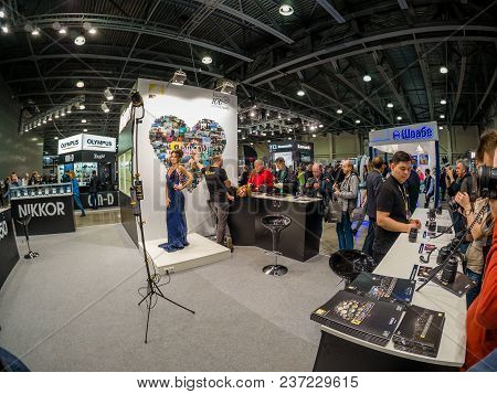 Moscow, Russia - April 13, 2018: Booth Of Nikon Company At Photoforum 2018 Trade Show And Exhibition