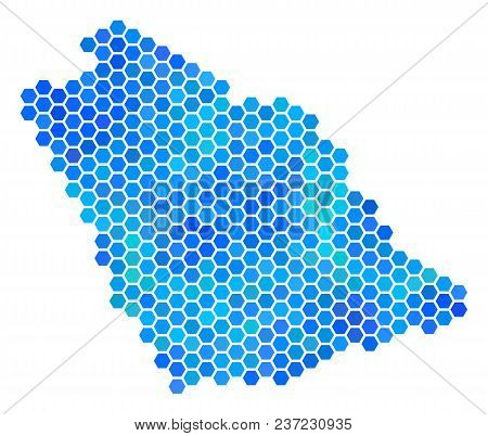 Hexagon Blue Saudi Arabia Map. Vector Geographic Map In Cold Color Tints On A White Background. Blue
