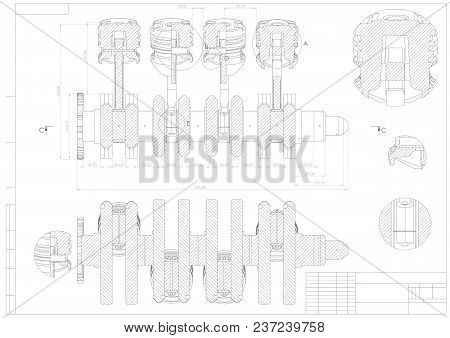 Machine Building Drawing. Engine Car On A White Background. 3d Model