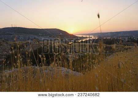 Fortress Kalamita, Inkerman, Crimea, Russia. Sunset Time Over Black Sea, Backlight Landscape