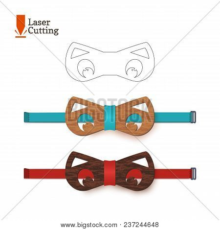 Laser Cut Bow-tie Template For Diy. Vector Silhouette With Cute Cat Ears For Cutting A Bow Tie On A 