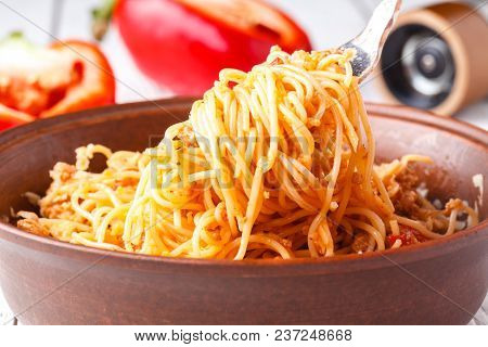 Pasta In Navy. Pasta With Minced Meat