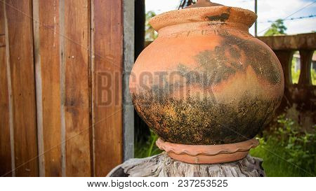 Jar Made Of Clay On Seletive Focus