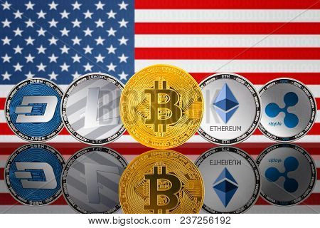 Cryptocurrency Coins - Bitcoin (btc), Litecoin (ltc), Ethereum (eth), Ripple (xrp), Dash On The Back