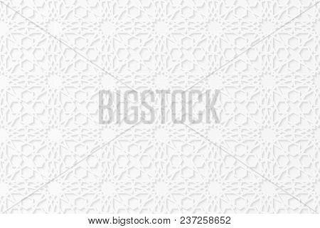 Islamic Geometric 3d Ornament. Arabic Pattern. White Paper Bulk Pattern. The Falling Shadow. Cardboa