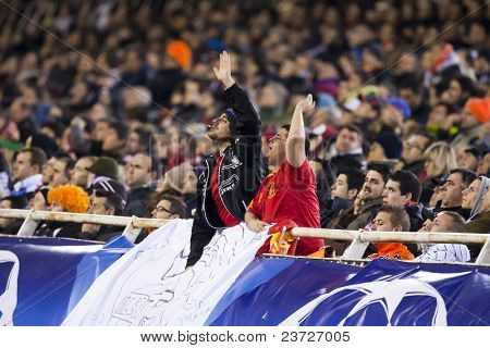 VALENCIA, Spanien - 15. februar - Valencia c.f. tilhængere i UEFA Champions League mellem Valenc