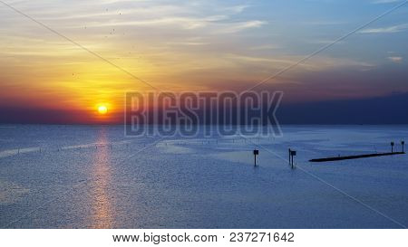 Beautiful Sunset In Mangrove Forest Area , Bang Pakong District, Chachoengsao ,thailand