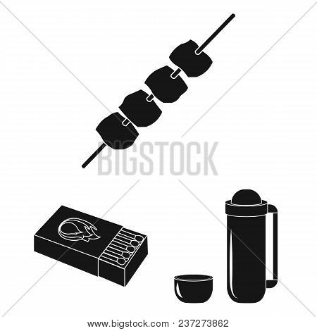 Rest In The Camping Black Icons In Set Collection For Design. Camping And Equipment Vector Symbol St