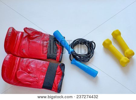 Gloves Jump Rope And Dumbbells For Boxer Athlete