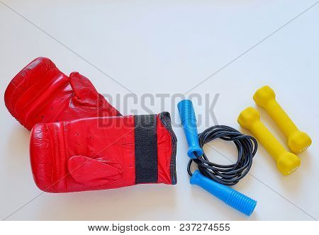 Gloves Jump Rope And Dumbbells For Boxer Athlete