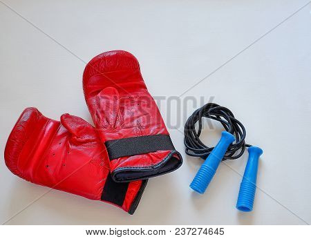 Gloves And Jump Rope For Boxer Athlete