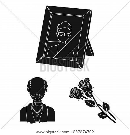 Funeral Ceremony Black Icons In Set Collection For Design. Funerals And Attributes Vector Symbol Sto