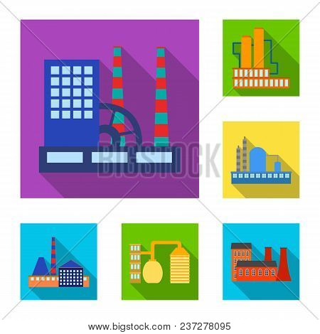 Factory And Facilities Flat Icons In Set Collection For Design. Factory And Equipment Vector Symbol 