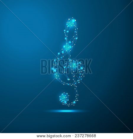 Treble Clef Connecting Dots And Lines. Thin Line Concept. Blue Glow Color Background Vector Icon Ill