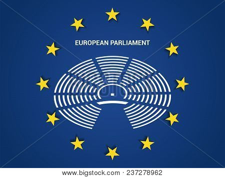 Symbol Of The European Parliament Against The Background Of The Flag Of The European Union