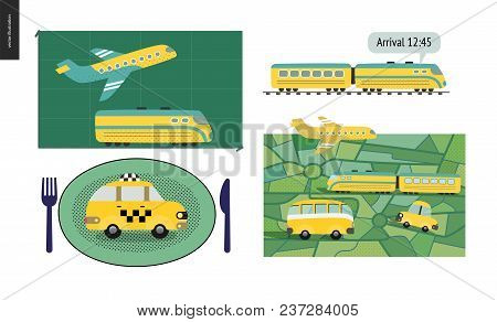 From Point A To Point B A Set Of Transportation Planning Concept - Airplane And Train Timetable Grap