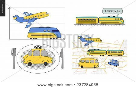 From Point A To Point B A Set Of Transportation Planning Concept - Airplane And Train Timetable Grap