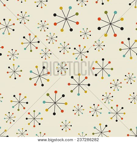 Vector Seamless Mid Century Absctract Geometric Pattern. Space Retro Design.