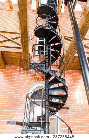 Old Spiral Staircase Made Of Cast Iron In The Water Tower.