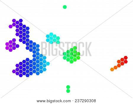 Hexagon Spectrum Galapagos Islands Map. Vector Geographic Map In Bright Colors On A White Background