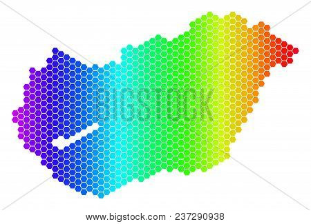 Hexagon Spectrum Hungary Map. Vector Geographic Map In Bright Colors On A White Background. Spectrum
