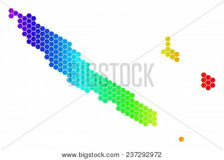 Spectrum Hexagonal New Caledonia Islands Map. Vector Geographic Map In Bright Colors On A White Back