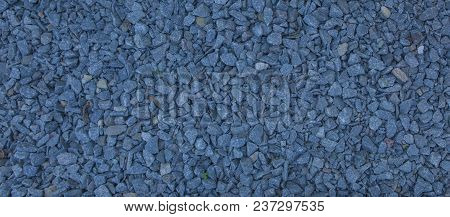 Granite Gravel Of Macadam, Rock Blue Gray Crushed For Construction On The Ground, Scree Texture Back