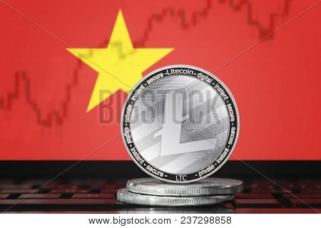 Litecoin (ltc) Cryptocurrency; Coin Litecoin On The Background Of The Flag Of Vietnam