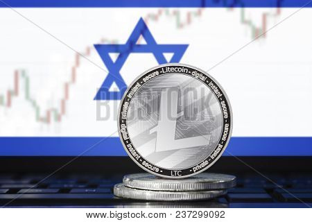 Litecoin (ltc) Cryptocurrency; Coin Litecoin On The Background Of The Flag Of Israel