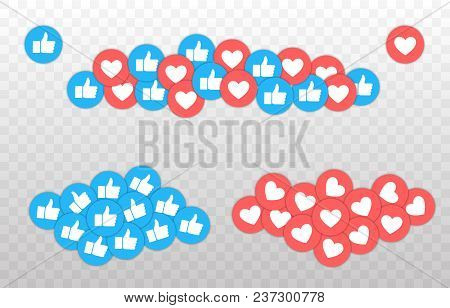Like And Heart Icon. Live Stream Video, Chat, Likes. Social Nets Blue Thumb Up Like And Red Heart We