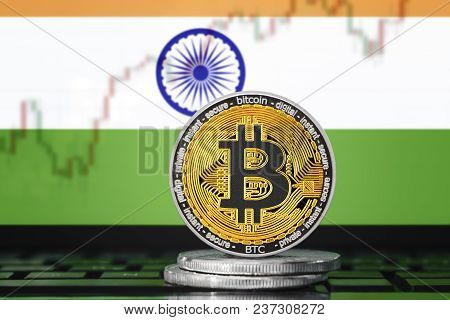 Bitcoin (btc) Cryptocurrency; Coin Bitcoin On The Background Of The Flag Of India