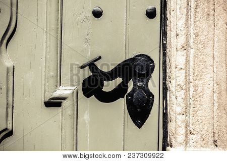 View At Old Door Lock In Catherdal Wroclaw, Poland